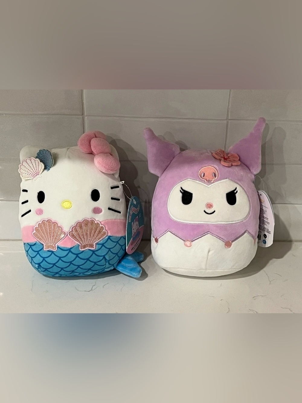 Sanrio HELLO KITTY Mermaid & KUROMI Purple Hood SQUISHMALLOW Plush 7" Lot 2022
